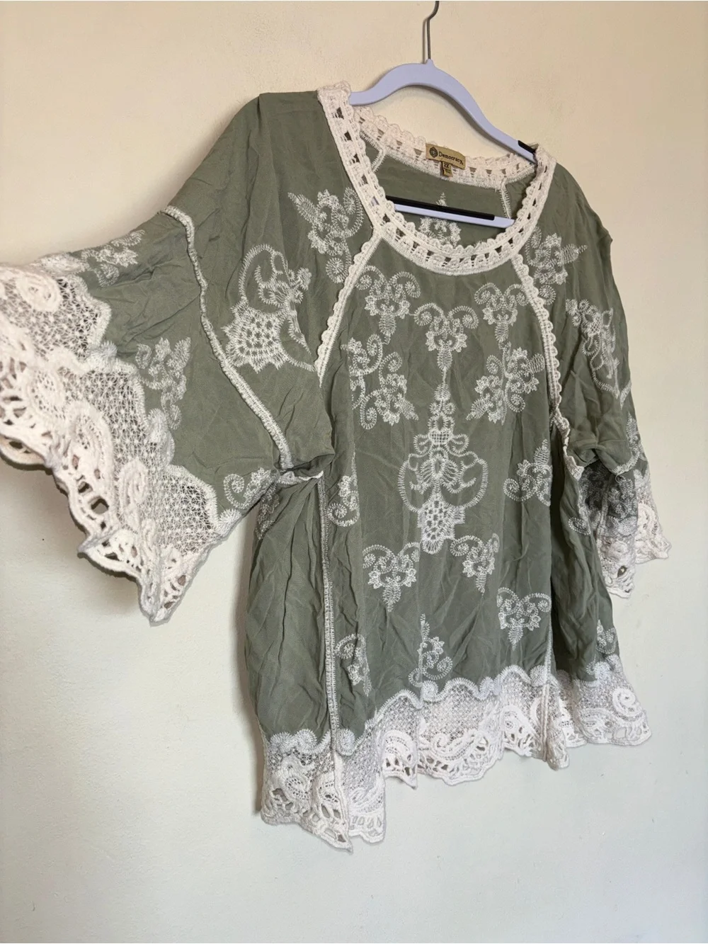Democracy Boho Blouse 2X Lace Crochet Flowy Peasant Eyelet Cottage Embroidered - Picture 4 of 9